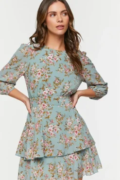 Floral Print Chiffon Mini Dress