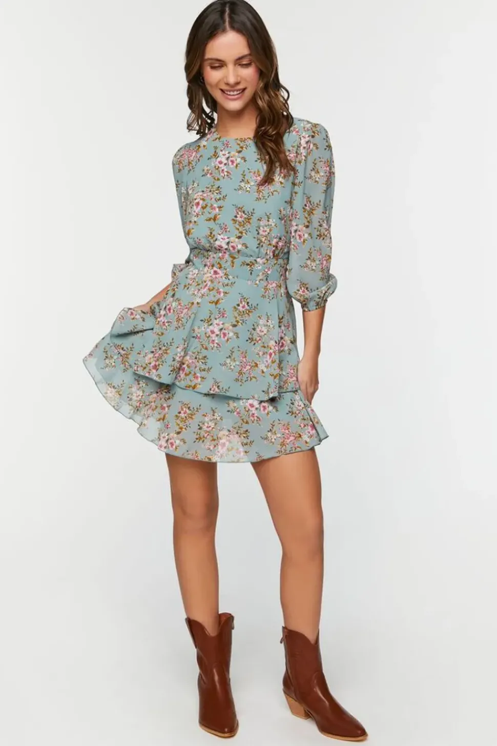 Floral Print Chiffon Mini Dress