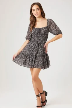 Floral Print Chiffon Mini Dress
