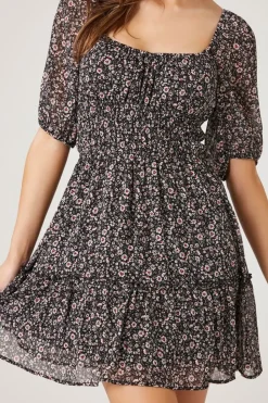 Floral Print Chiffon Mini Dress
