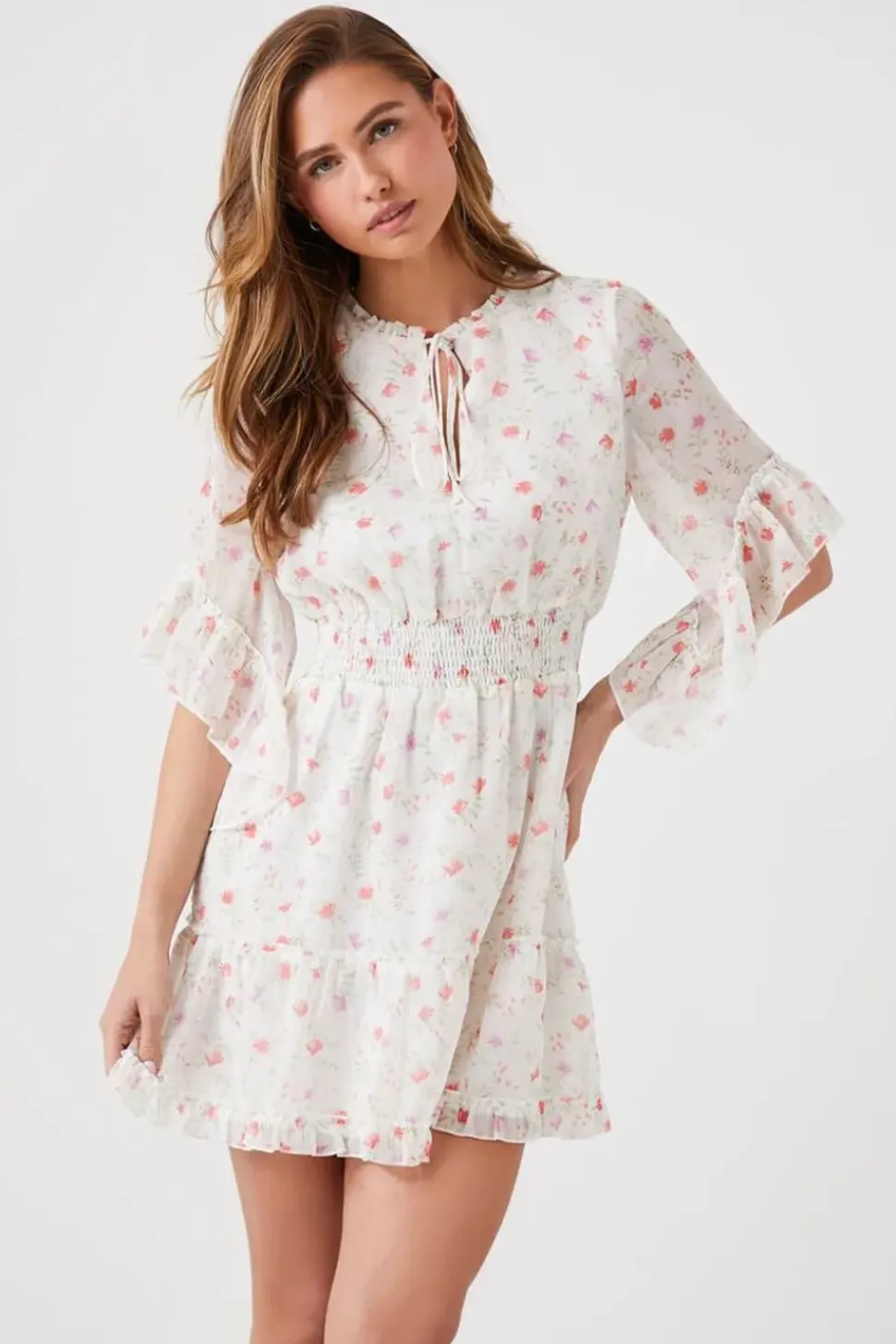 Floral Print Chiffon Mini Dress