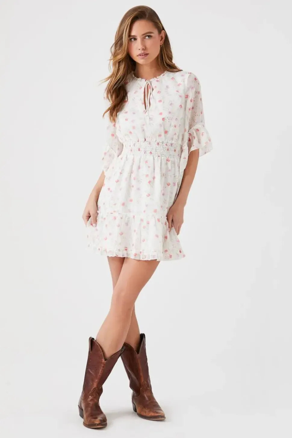 Floral Print Chiffon Mini Dress
