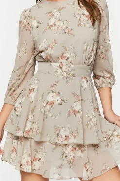 Floral Print Chiffon Mini Dress