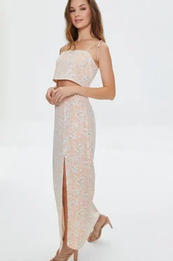 Floral Print Cropped Cami & Skirt Set