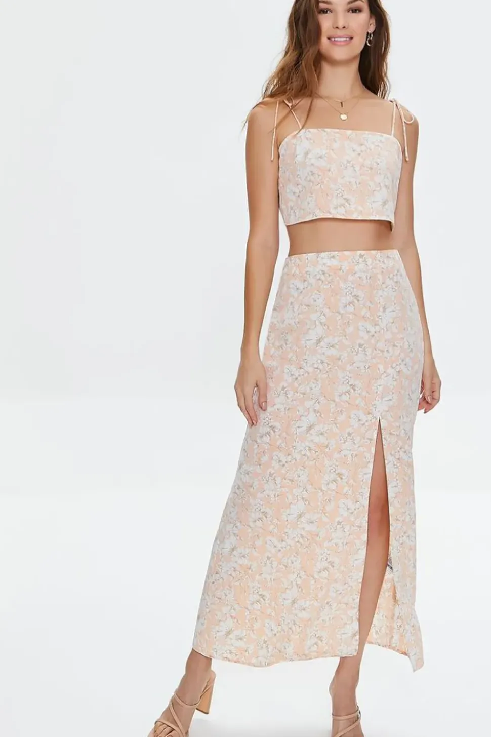 Floral Print Cropped Cami & Skirt Set