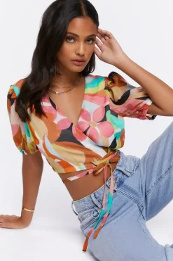 Floral Print Cropped Wrap Top