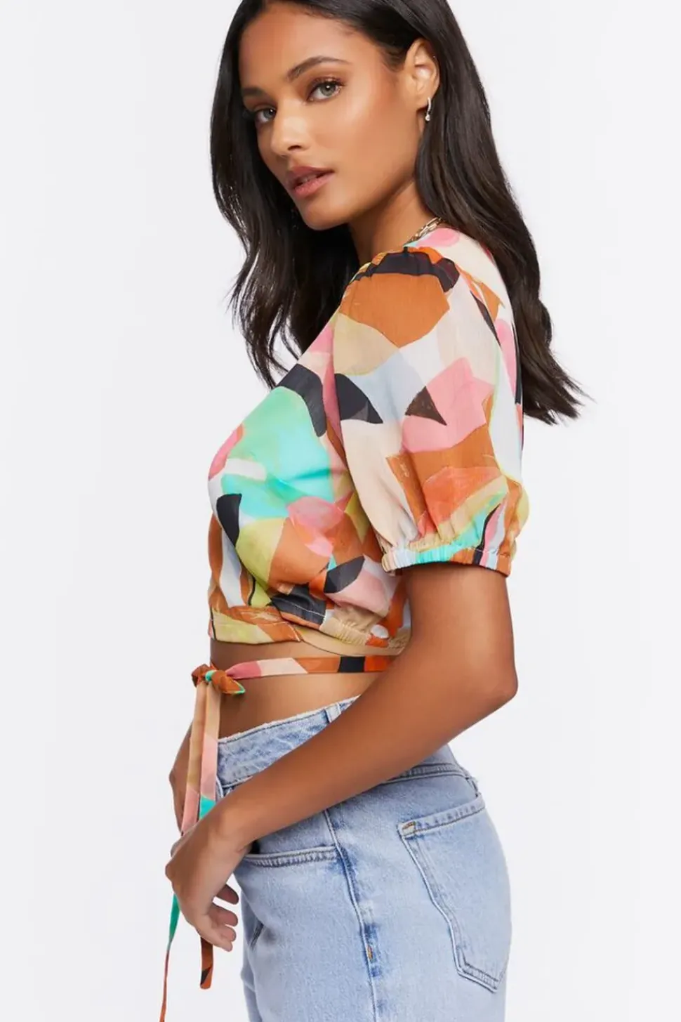 Floral Print Cropped Wrap Top