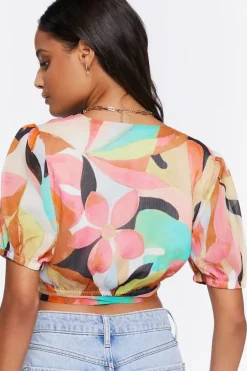 Floral Print Cropped Wrap Top