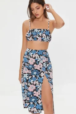 Floral Print Crop Top & Midi Skirt Set