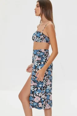 Floral Print Crop Top & Midi Skirt Set