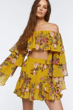 Floral Print Crop Top & Mini Skirt Set