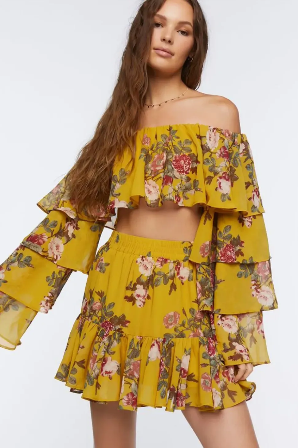 Floral Print Crop Top & Mini Skirt Set