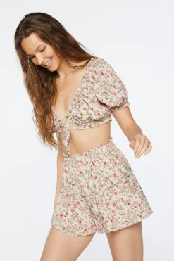 Floral Print Crop Top & Mini Skirt Set