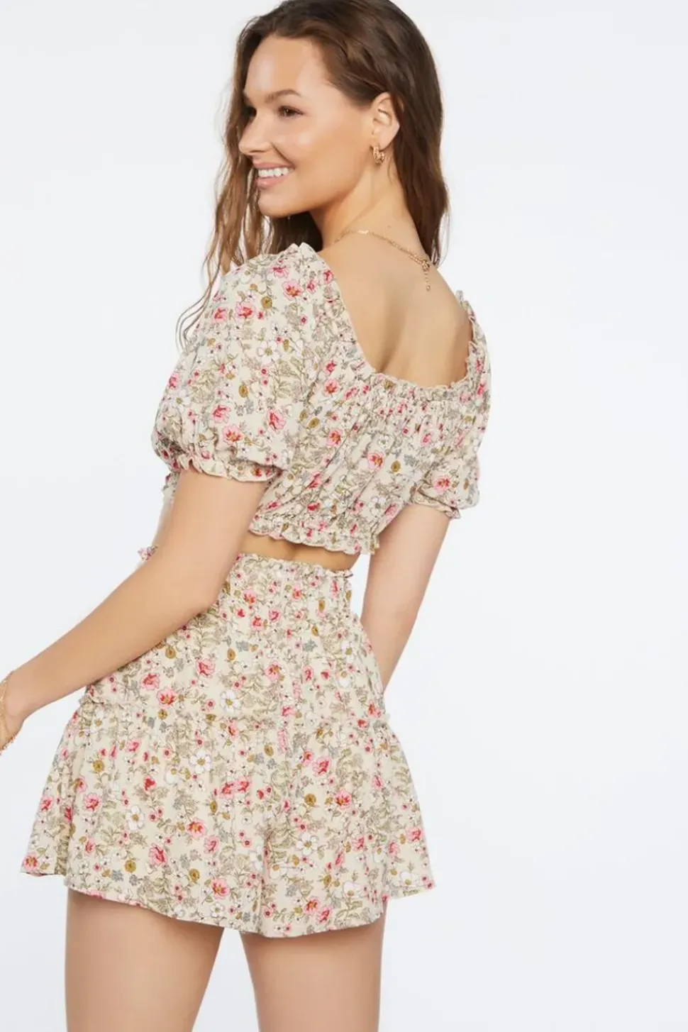 Floral Print Crop Top & Mini Skirt Set
