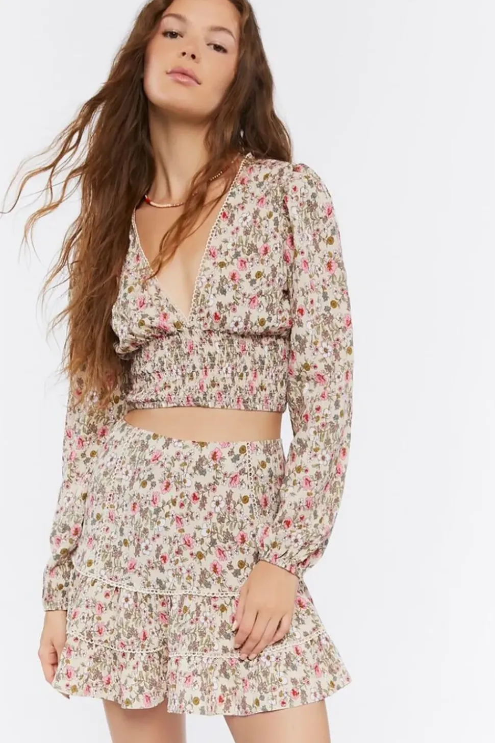 Floral Print Crop Top & Mini Skirt Set