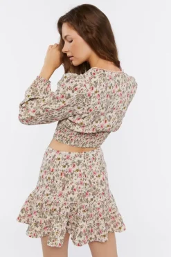 Floral Print Crop Top & Mini Skirt Set