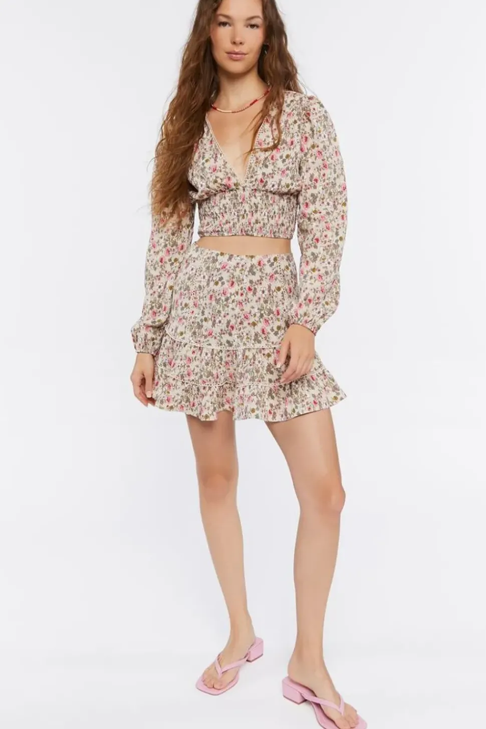 Floral Print Crop Top & Mini Skirt Set