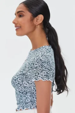 Floral Print Cutout Cropped Tee