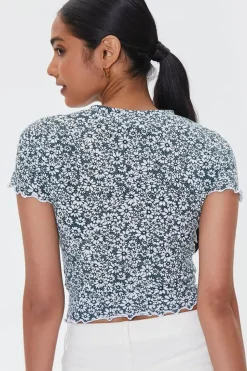 Floral Print Cutout Cropped Tee