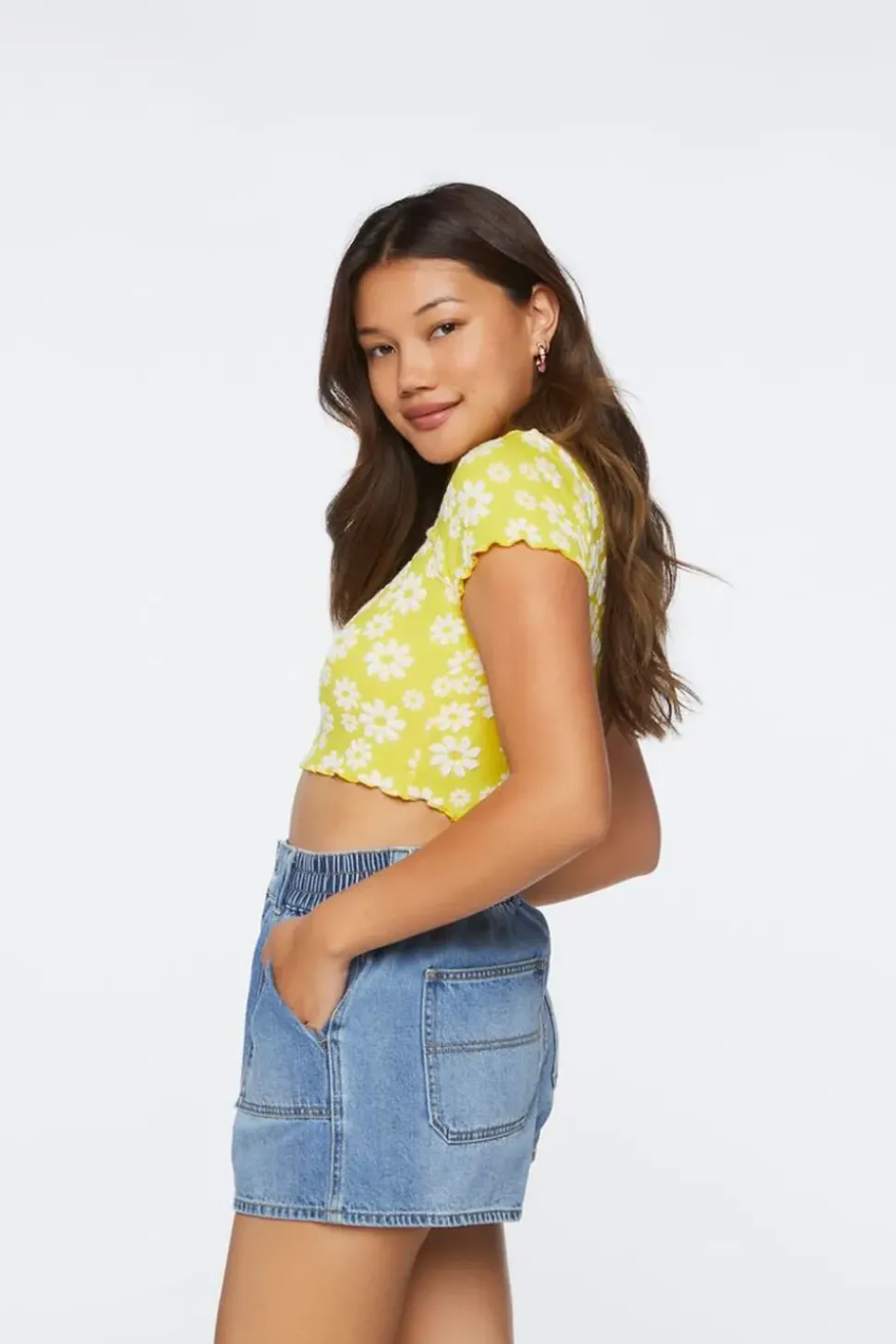 Floral Print Cutout Cropped Tee