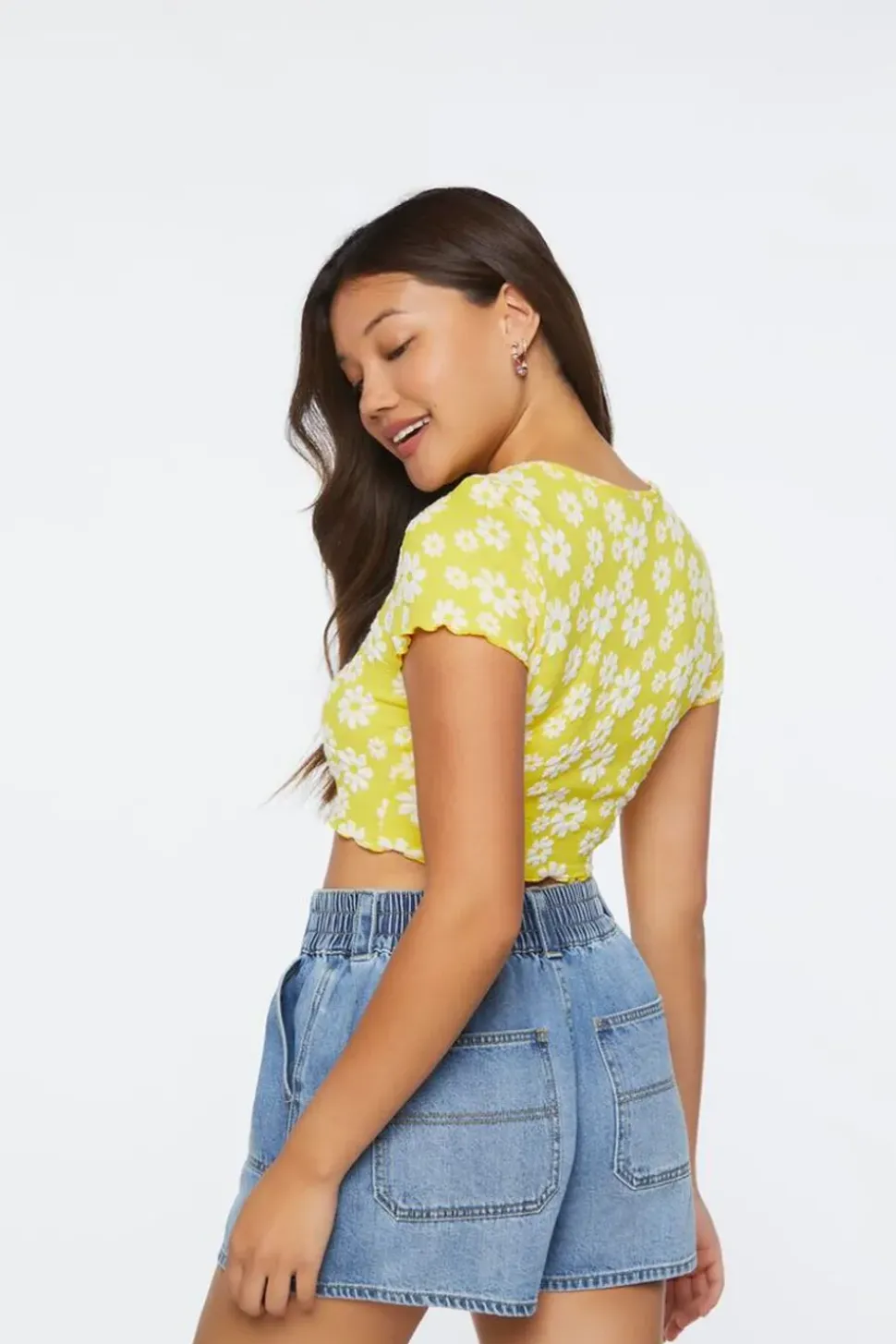 Floral Print Cutout Cropped Tee
