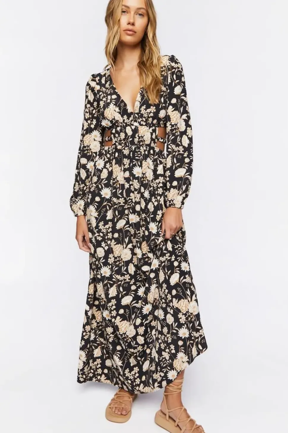Floral Print Cutout Maxi Dress
