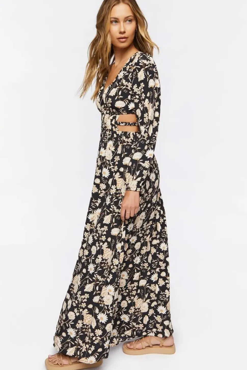 Floral Print Cutout Maxi Dress