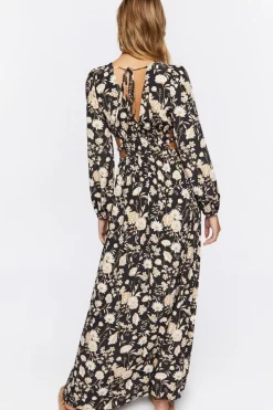 Floral Print Cutout Maxi Dress