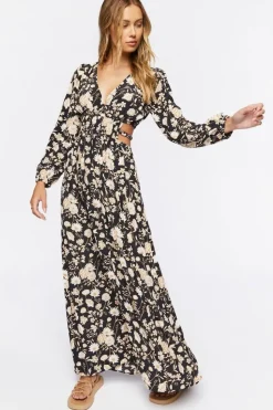 Floral Print Cutout Maxi Dress