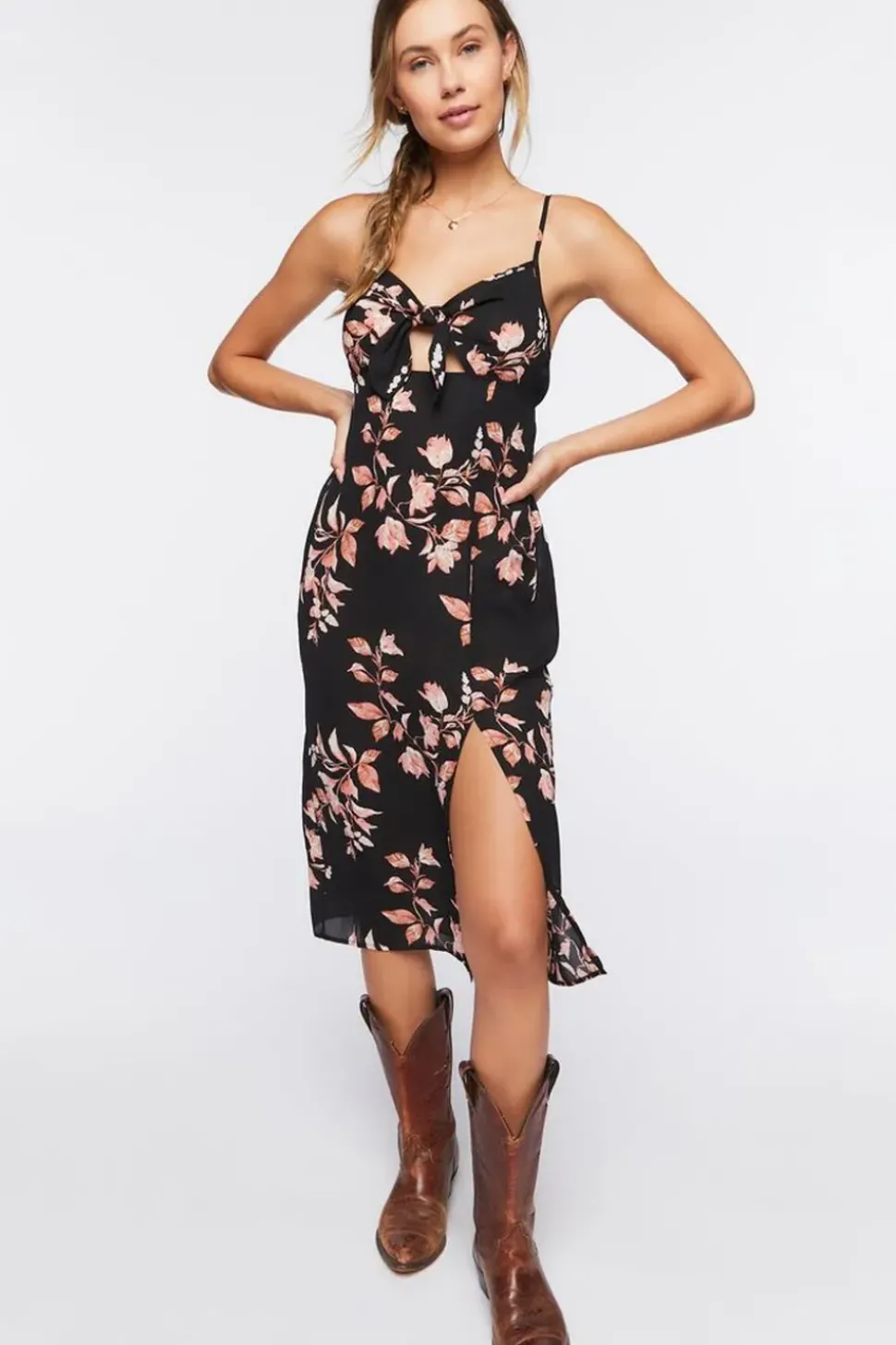 Floral Print Cutout Midi Dress