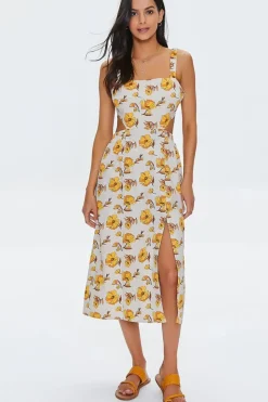 Floral Print Cutout Midi Dress