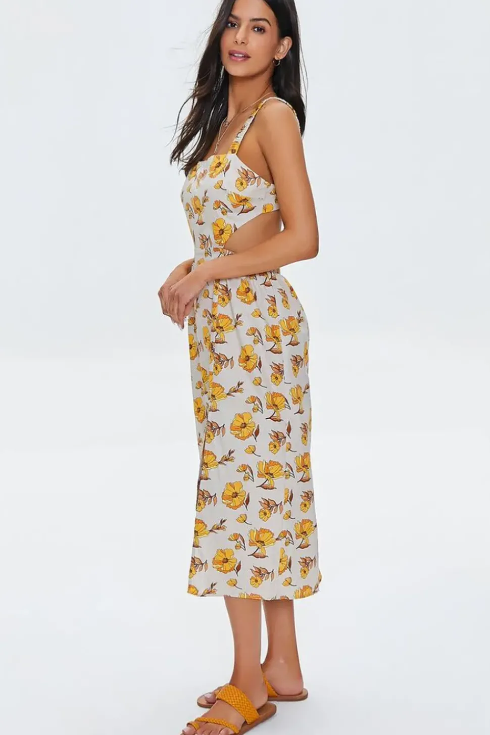 Floral Print Cutout Midi Dress