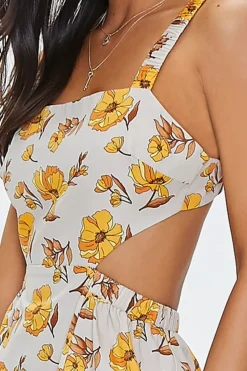 Floral Print Cutout Midi Dress