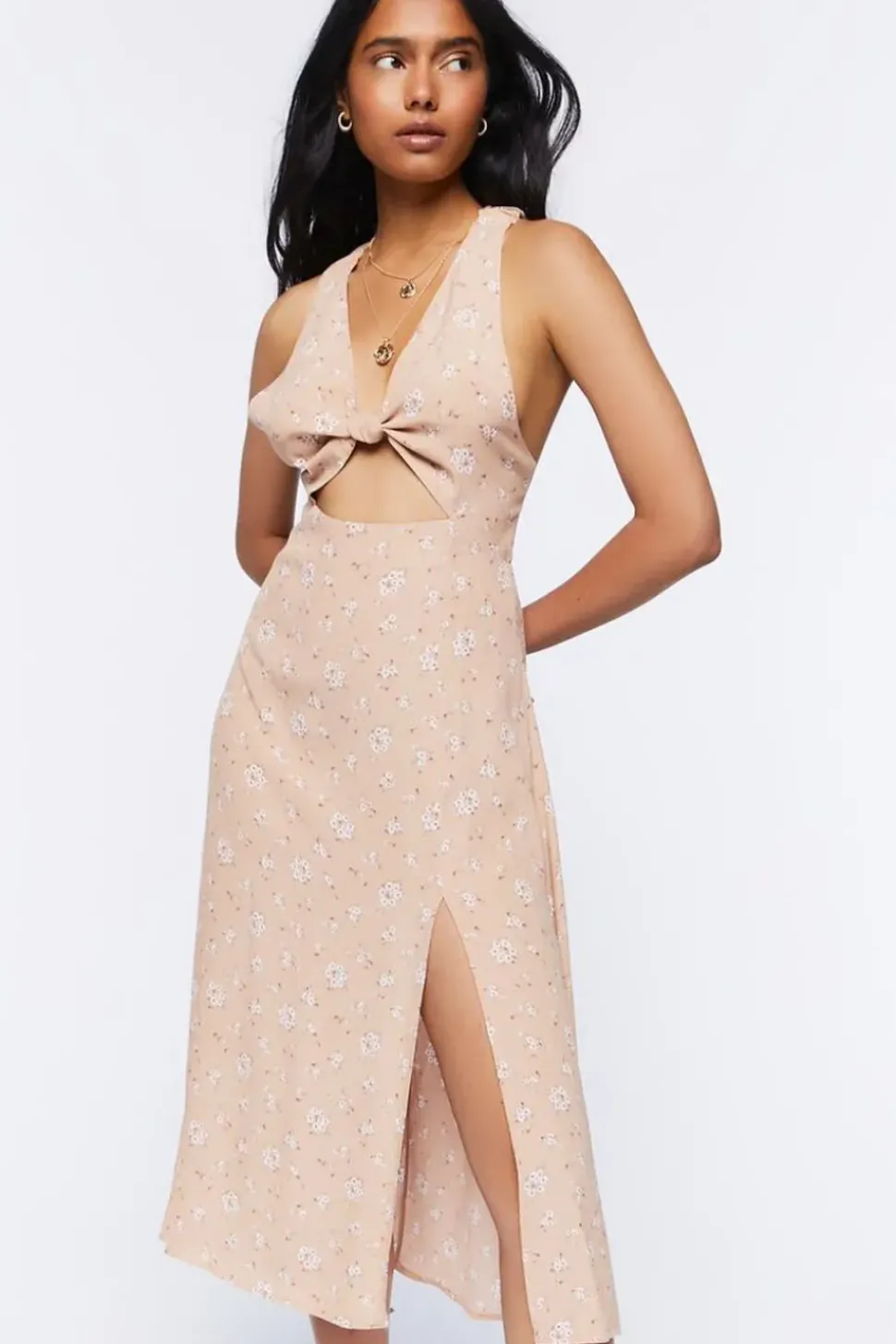 Floral Print Cutout Midi Dress