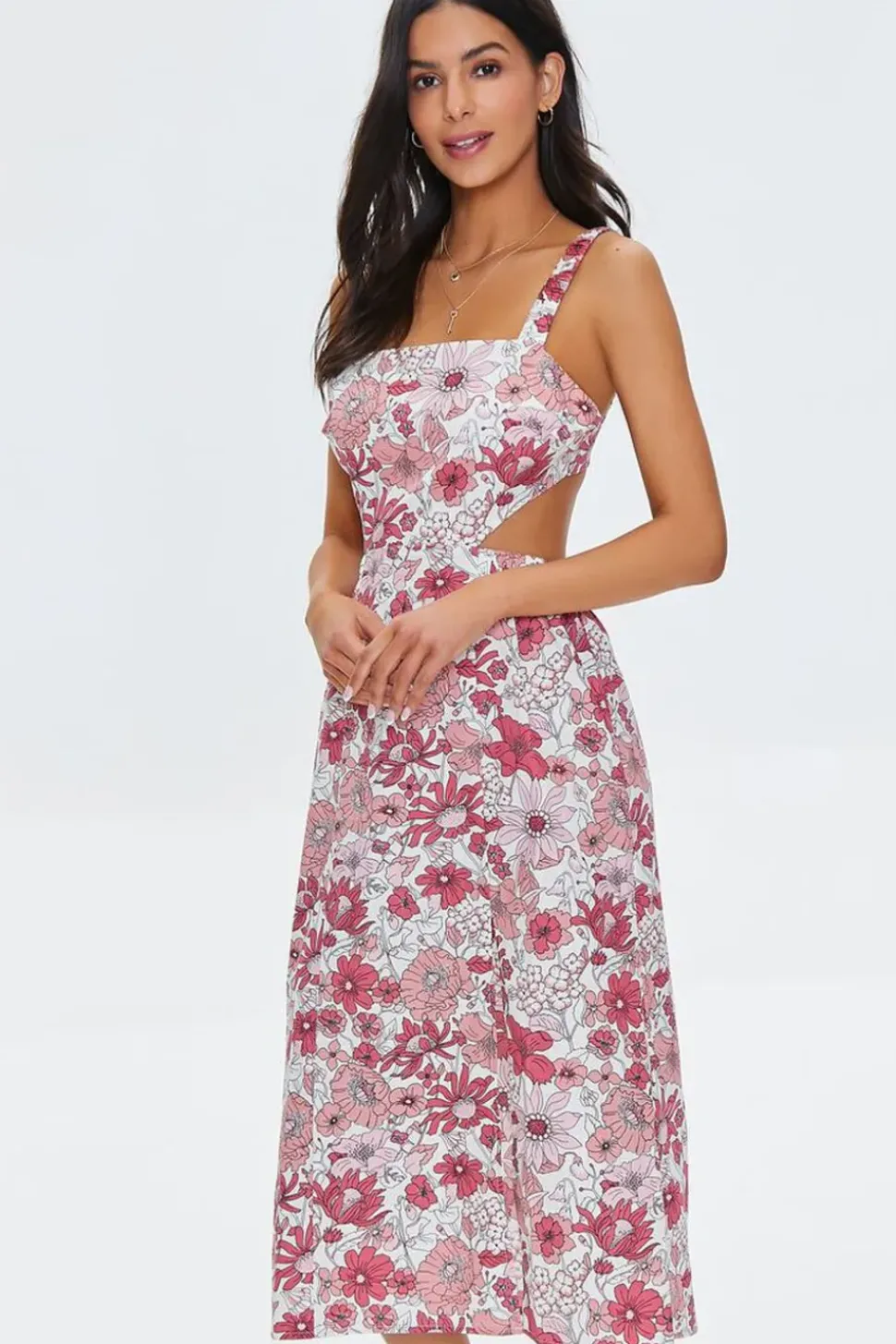Floral Print Cutout Midi Dress