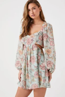 Floral Print Cutout Mini Dress