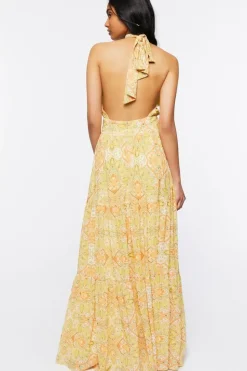 Floral Print Halter Maxi Dress