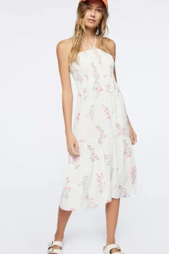 Floral Print Halter Midi Dress