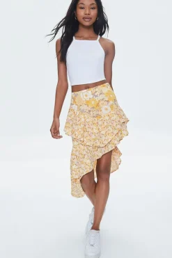 Floral Print High-Low Skirt