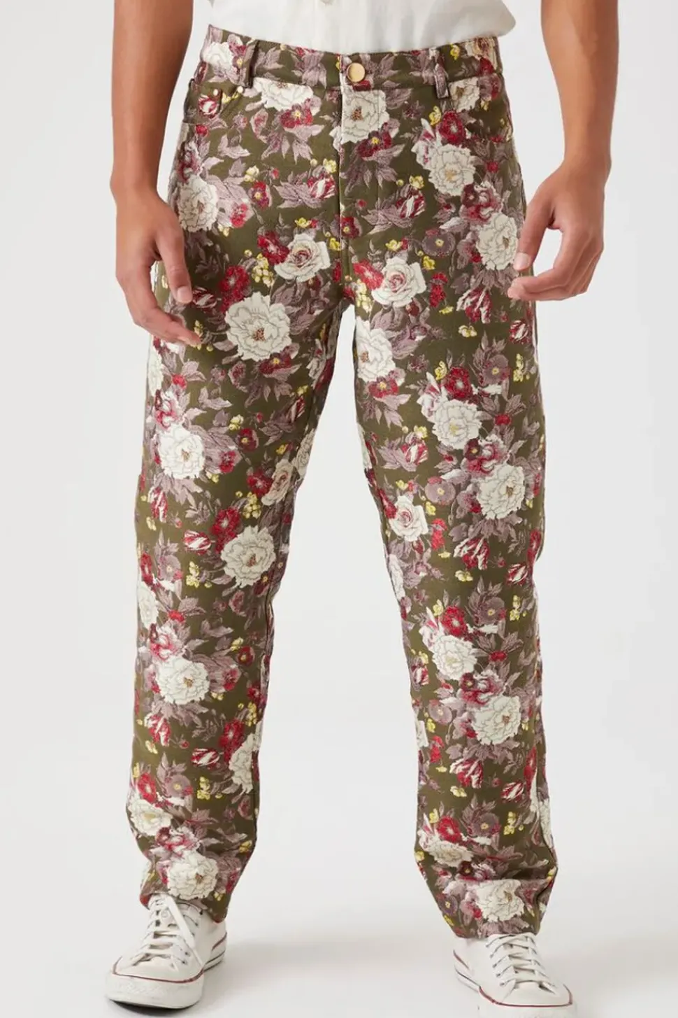 Floral Print Jacquard Pants