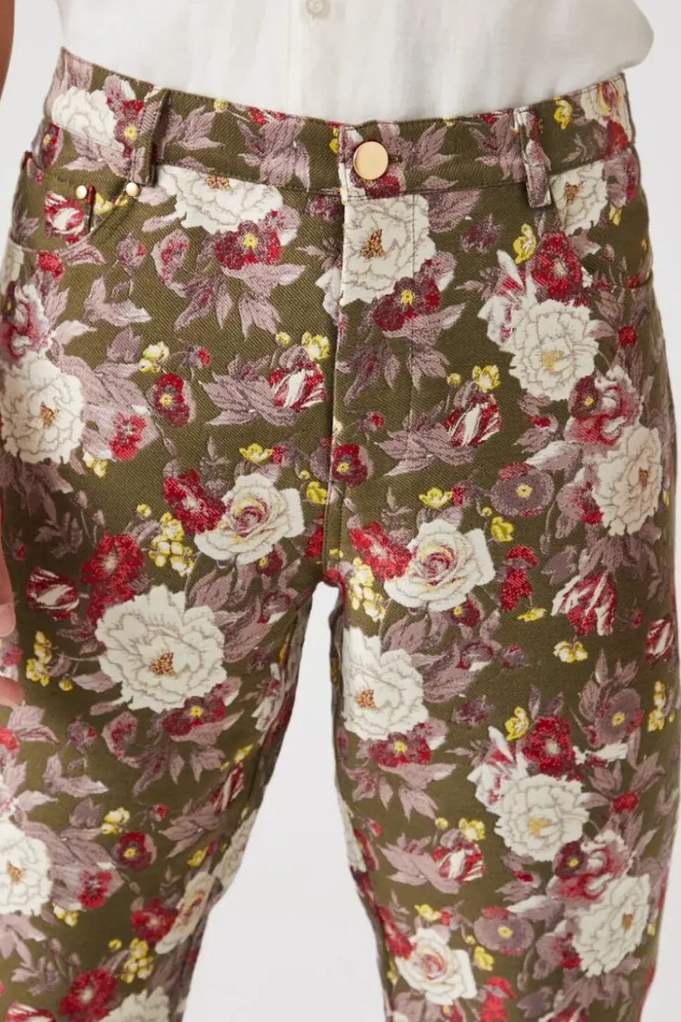 Floral Print Jacquard Pants
