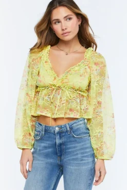 Floral Print Lace Crop Top