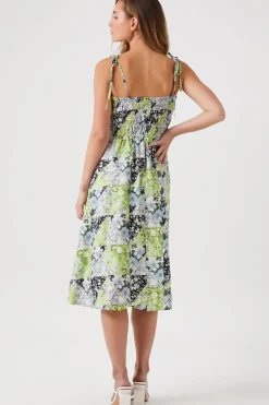 Floral Print Linen-Blend Midi Dress
