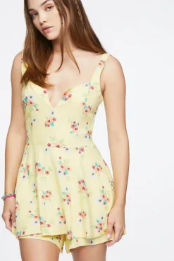 Floral Print Linen-Blend Romper