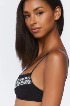 Floral Print Mesh Bra