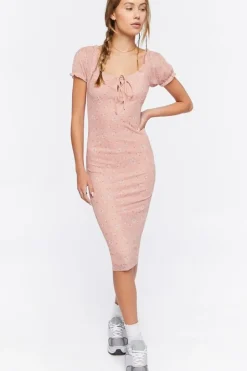 Floral Print Mesh Midi Dress