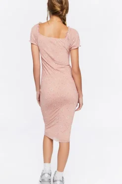 Floral Print Mesh Midi Dress