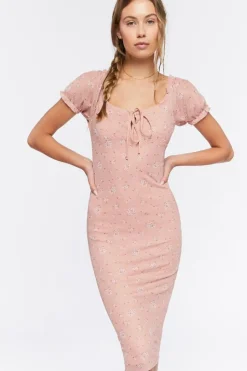 Floral Print Mesh Midi Dress