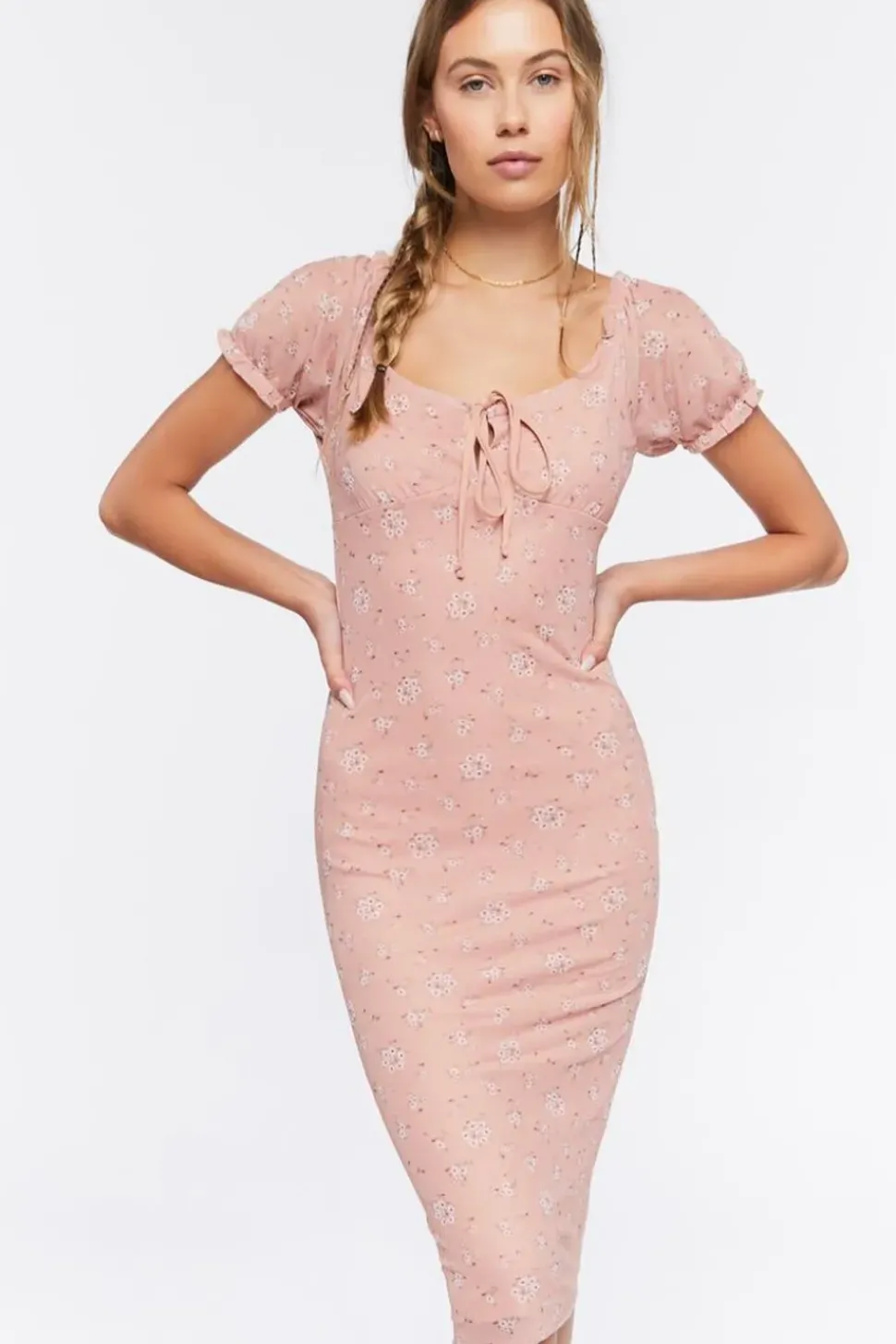 Floral Print Mesh Midi Dress