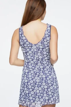 Floral Print Mesh Mini Dress